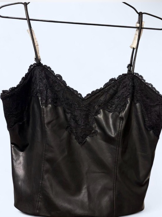 Express Tops - Express Black Faux Leather Lace Trim Cami Top